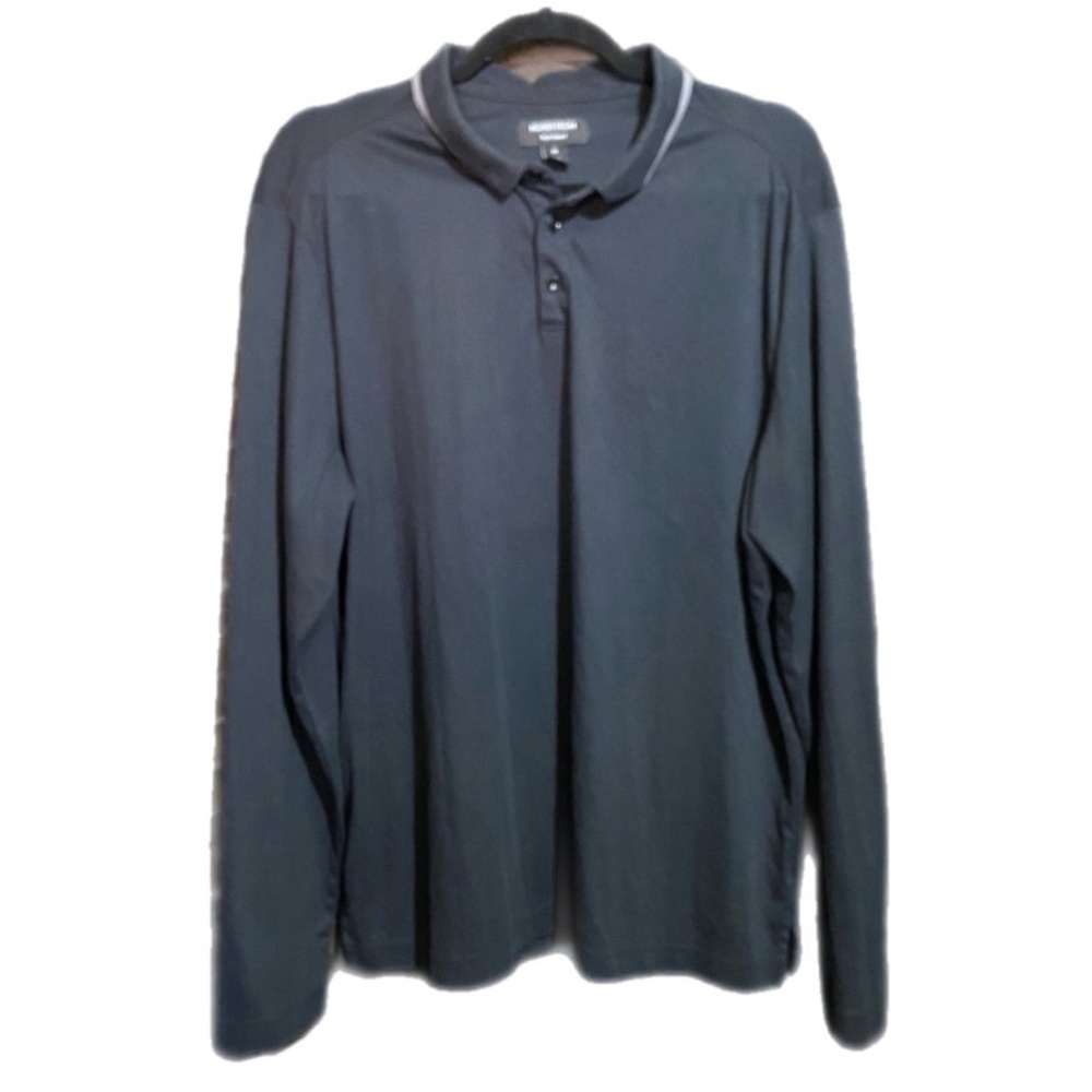 Nordstrom Black Polo Pop Over Shirt Long Sleeve Tech-Smart-Casual Size XL Preppy